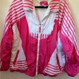 Pink and White Ski Snow Jacket with Color-Blocked Design